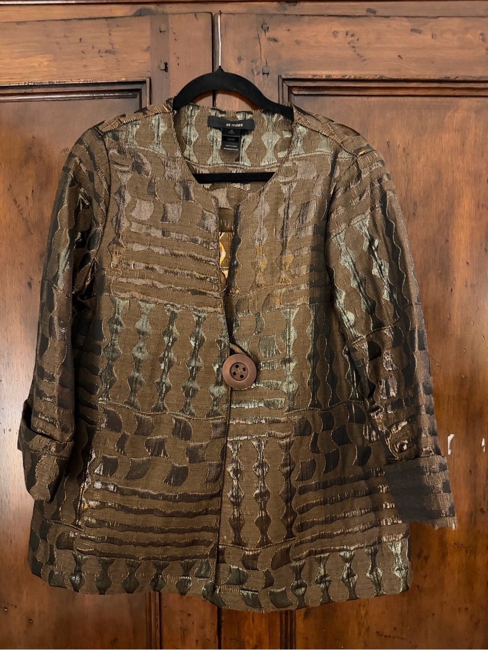 Ali Miles Brown Metallic Textured Single-Button Jacket